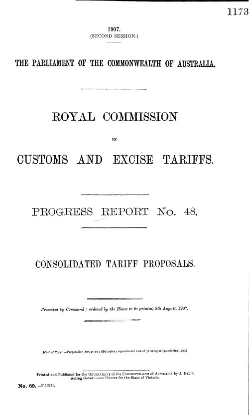 Progress report no. 48. : Consolidated tariff proposals