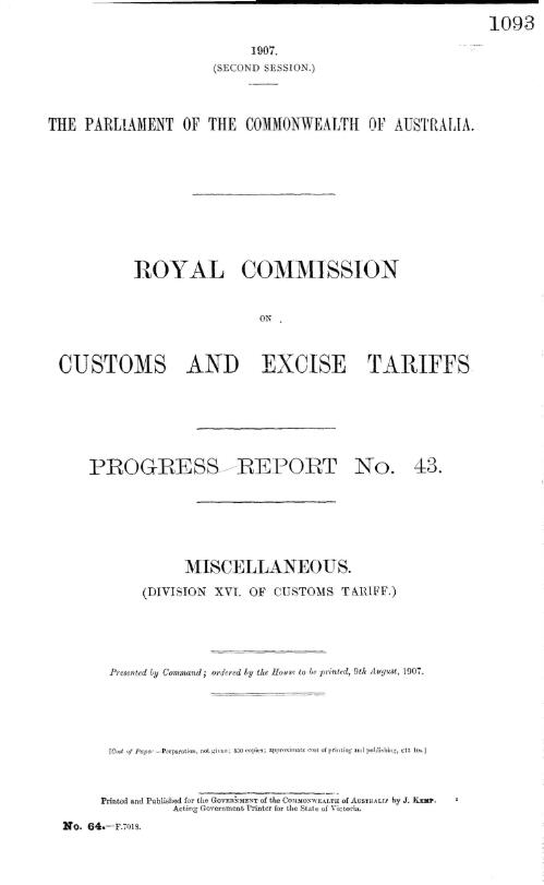 Progress report no. 43. : Miscellaneous. (Division XVI. of Customs tariff.)