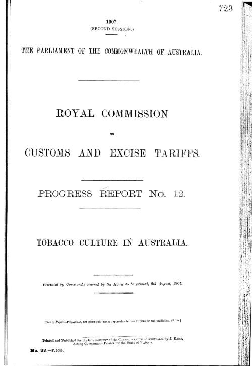 Progress report no. 12. : Tobacco culture in Australia