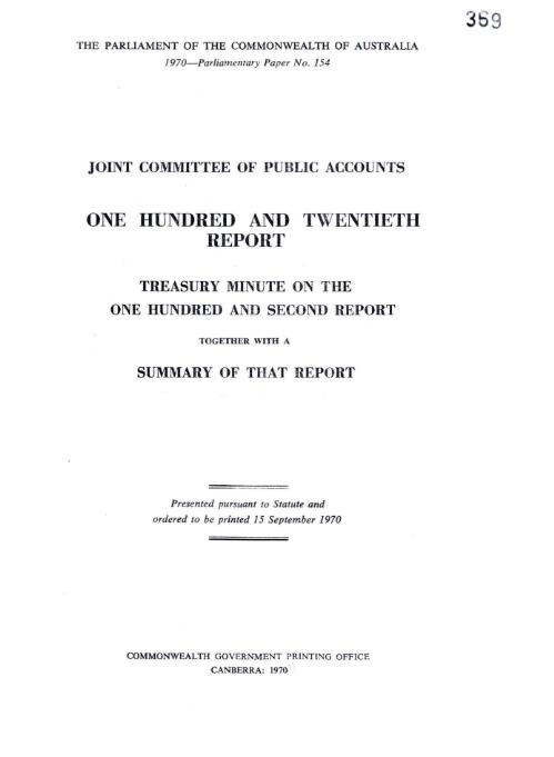 Treasury minute on the one hundred and second report together with a summary of that report / Joint Committee of Public Accounts