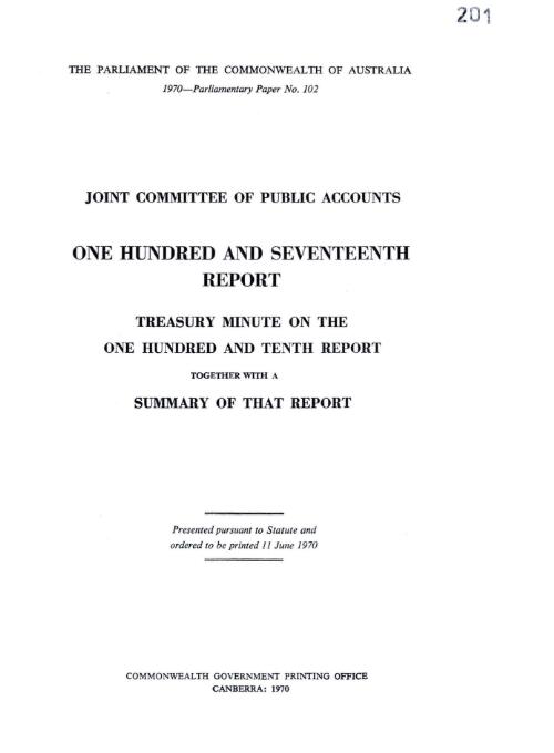 Treasury minute on the one hundred and tenth report together with a summary of that report / Joint Committee of Public Accounts