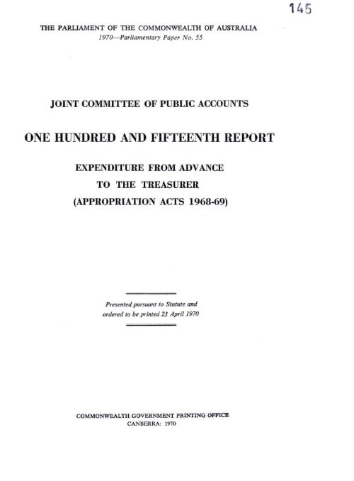 Expenditure from advance to the Treasurer (Appropriation Acts 1968-69) / Joint Committee of Public Accounts