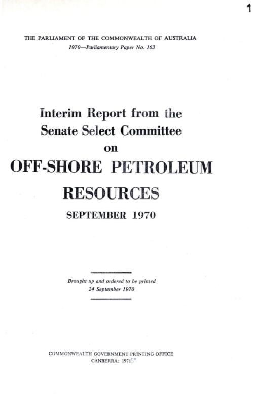 Interim report from the Senate Select Committee on Off-shore Petroleum Resources