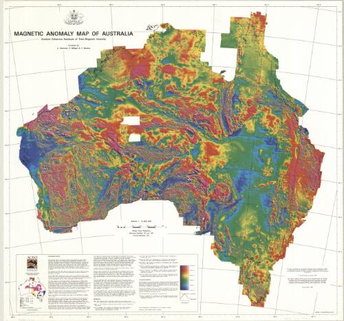 Magnetic anomaly map of Australia [cartographic material] : gradient enhanced residuals of total magnetic intensity / compiled by C. Tarlowski, P. Milligan & T. Mackey. ; Geophysical Mapping Airborne Group