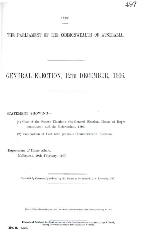 General election, 12th December, 1906 / Department of Home Affairs