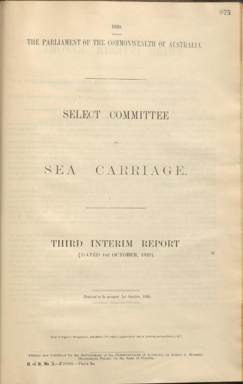 Third interim report (dated 1st October, 1920)