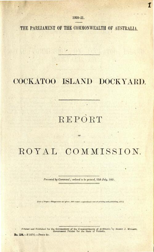 Cockatoo Island dockyard : Report of Royal Commission