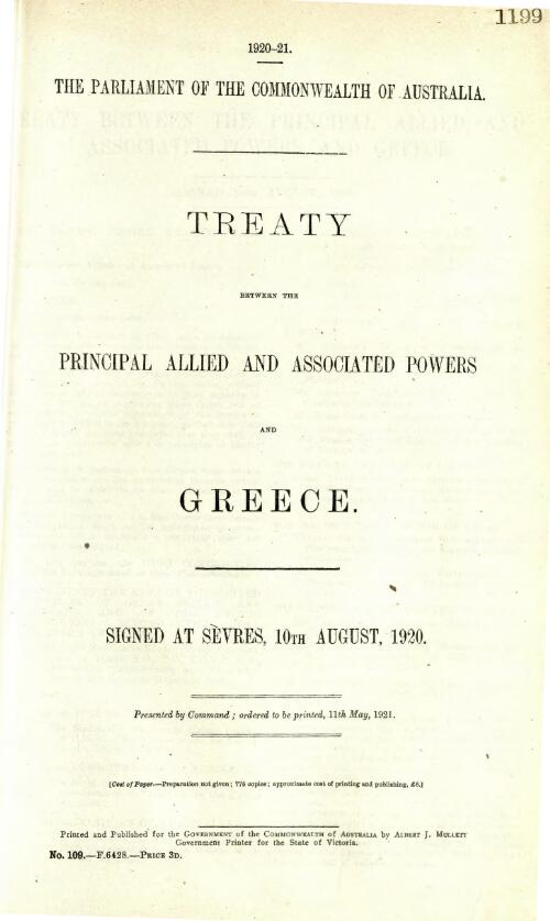 Treaty between the Principal Allied and Associated Powers and Greece - signed at Sevres, 10th August, 1920