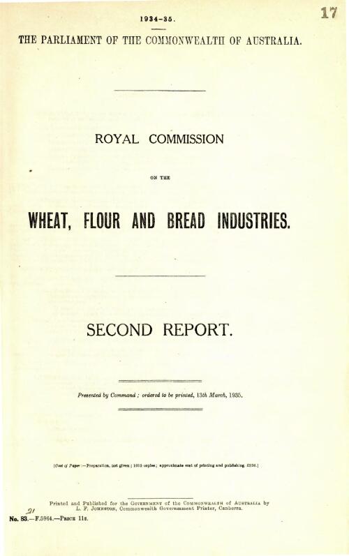 Royal Commission on the Wheat, Flour and Bread Industries : second report