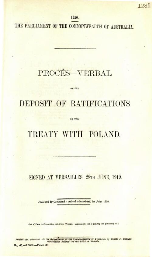 Proces-verbal of the deposit of ratifications of the treaty with Poland - signed at Versalles, 28th June, 1919