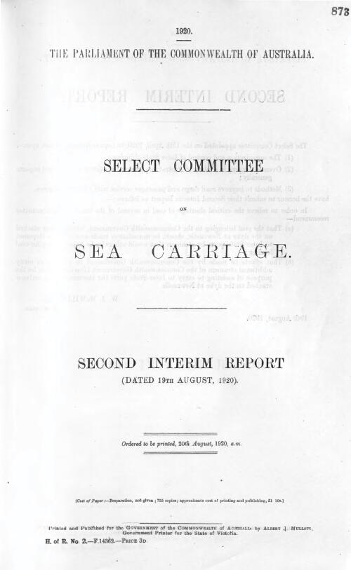 Select Committee on Sea Carriage - second interim report - 19th August, 1920