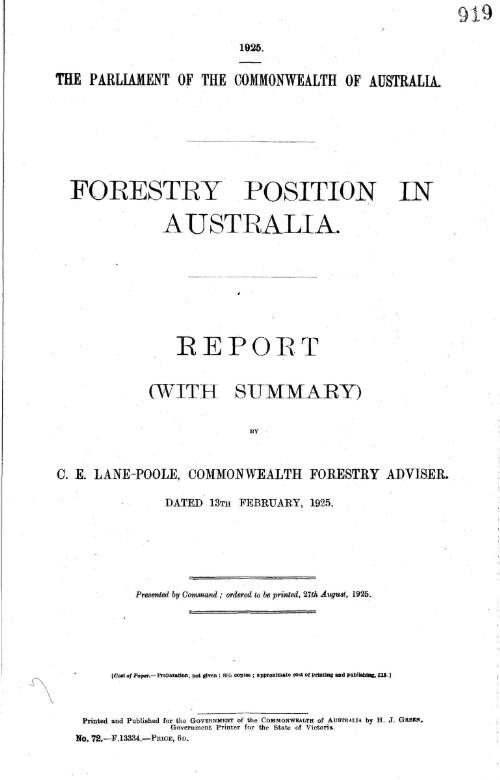 Forestry position in Australia : report (with summary)