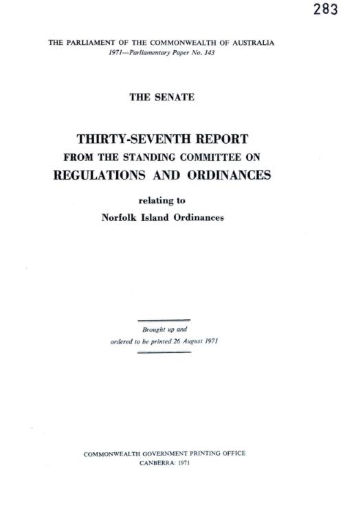 Thirty-seventh report from the Standing Committee on Regulations and Ordinances relating to Norfolk Island Ordinances