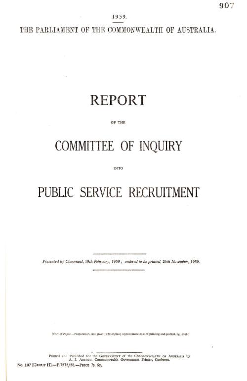 Report of the Committee of Inquiry into Public Service Recruitment