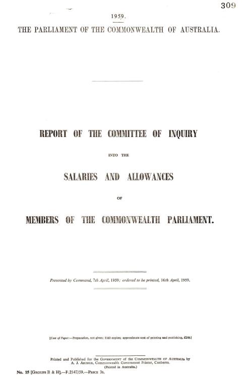 Report of the Committee of Inquiry into the Salaries and Allowances of Members of the Commonwealth Parliament