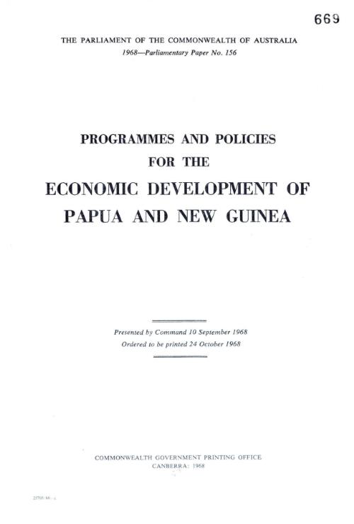 Programmes and policies for the economic development of Papua and New Guinea