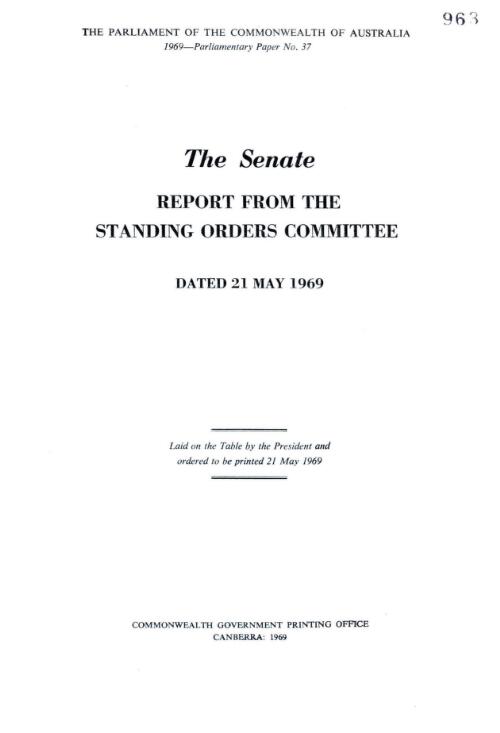 Senate - report from the Standing Orders Committee, dated 21 May 1969