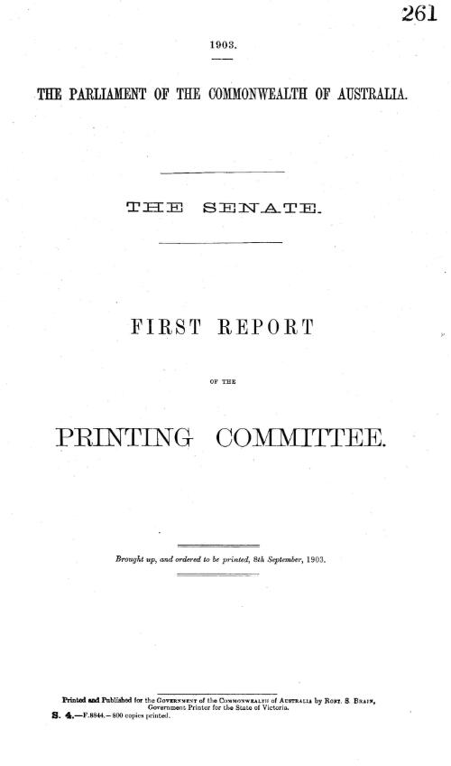 Senate - first report of the Printing Committee - 1903