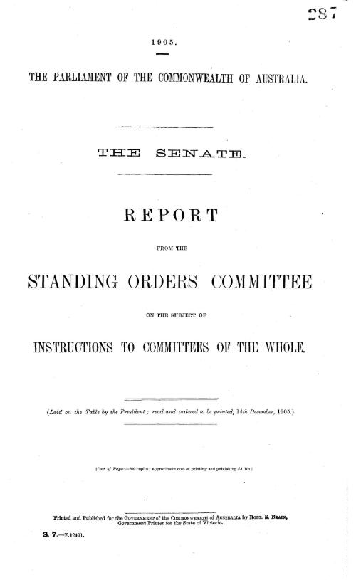 Senate - report from the Standing Orders Committee on the subject of instructions to committees of the whole - 1905