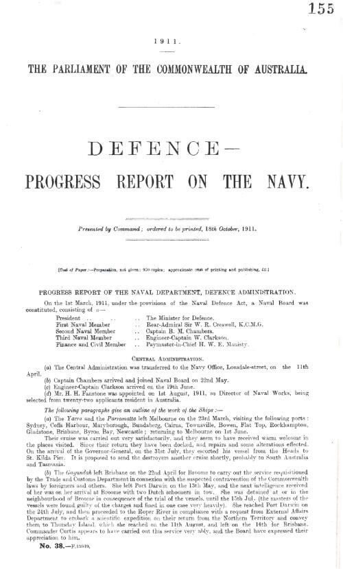 Defence : progress report on the Navy