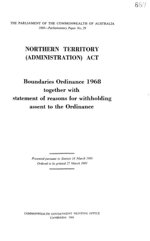 Boundaries Ordinance, 1968 : together with statement of reasons for withholding assent to the Ordinance