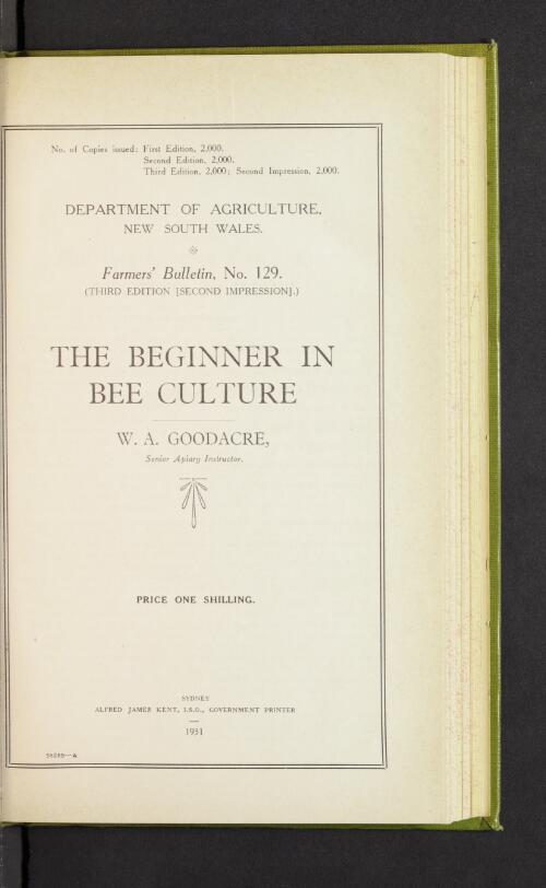 The beginner in bee culture / W.A. Goodacre