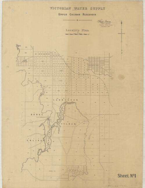 Victorian water supply, Upper Coliban Reservoir [cartographic material] : locality plan / Stuart Murray, Chief Engineer, Victorian Water Supply