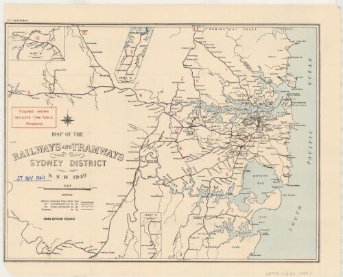Map of the railways and tramways, Sydney district, N.S.W. 1949