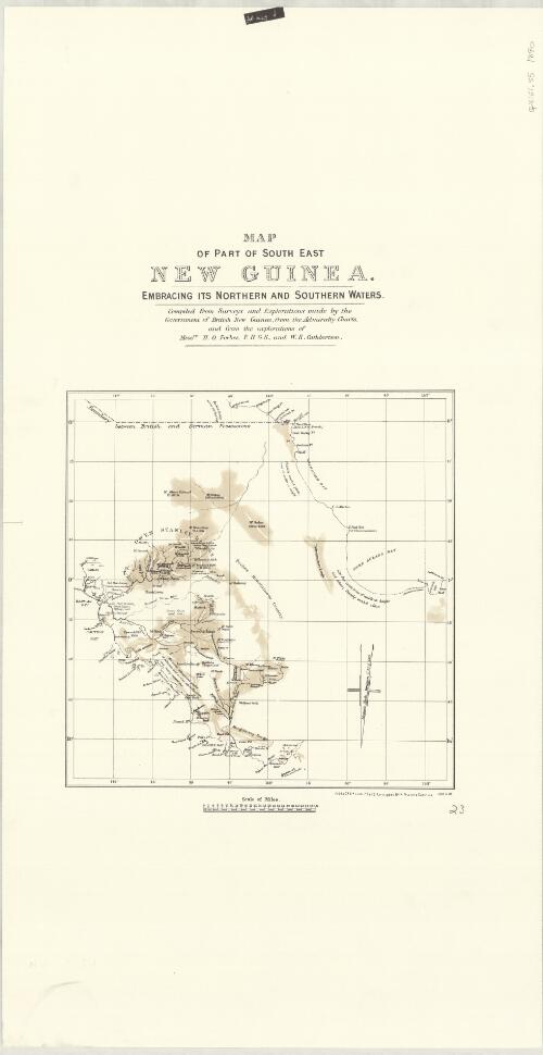 Map of part of south east New Guinea embracing its northern and southern waters : compiled from surveys and explorations made by the Government of British New Guinea, from the Admiralty charts and from the explorations of Messrs. H.O. Forbes, F.R.G.S., and W.R. Cuthbertson