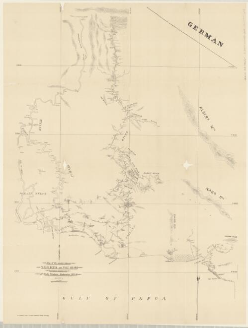 Map of the country between Purari Delta and Yule Island [cartographic material] : resurveyed in connection with Dr. Wade's petroleum exploration 1913-14