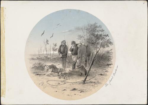 The found bushranger, deceased with his horse and dog, 1855 / S. T. Gill