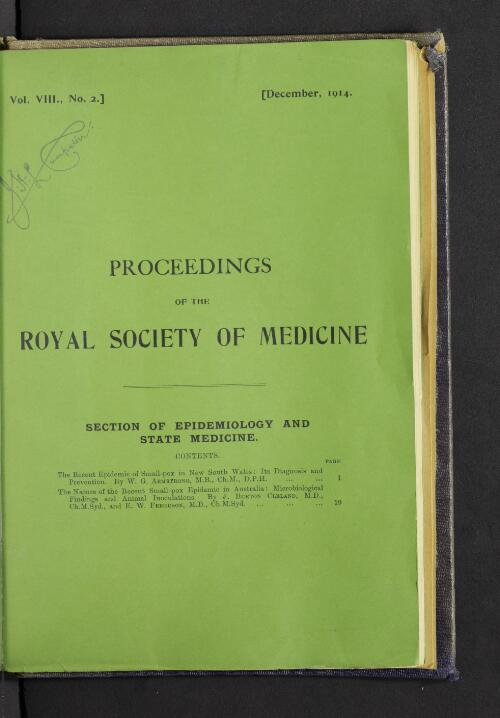 Proceedings of the Royal Society of Medicine. Section of Epidemiology and State Medicine