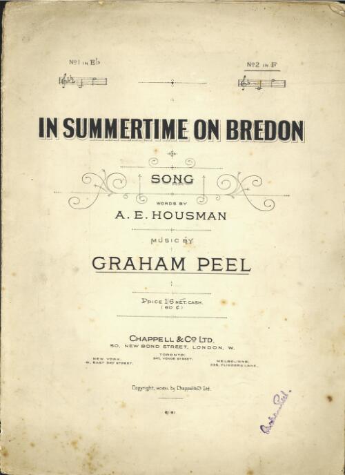 In summertime on Bredon [music] : song / words by A.E. Housman ; music by Graham Peel