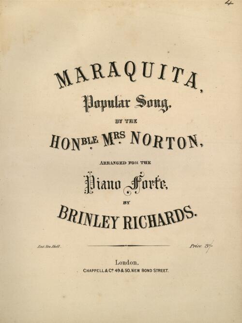 Maraquita [music] : Portuguese love song / by The Hon. Mrs Norton; arranged by Brinley Richards