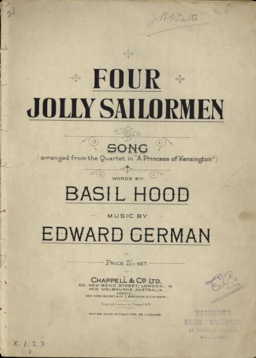 Four jolly sailormen [music] : song / words by Basil Hood ; music by Edward German