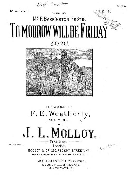 Tomorrow will be Friday [music] : song / words by F. E. Weatherly ; music by J.L. Molloy