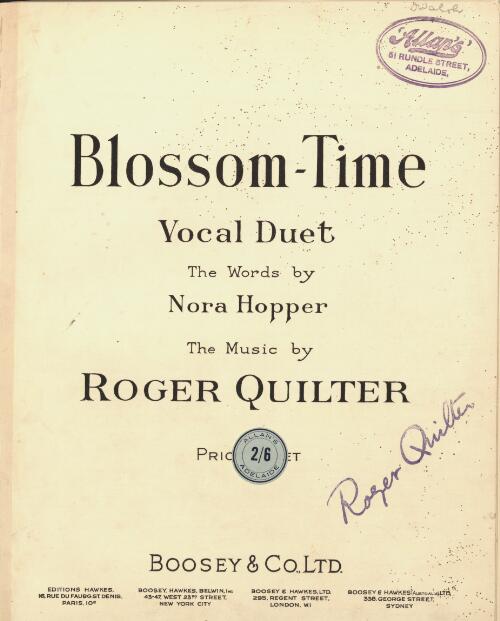 Blossom-time  : vocal duet [music] / words by Nora Hopper ; music by Roger Quilter