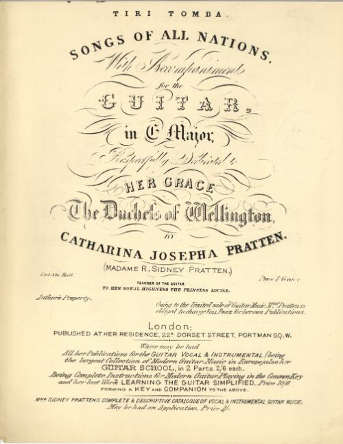 Tiri tomba : songs of all nations, with accompaniment for the guitar, in E major / by Catharina Josepha Pratten (Madame R. Sidney Pratten)