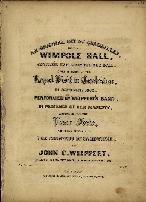 An original set of quadrilles entitled Wimpole Hall [music] / by John C. Weippert