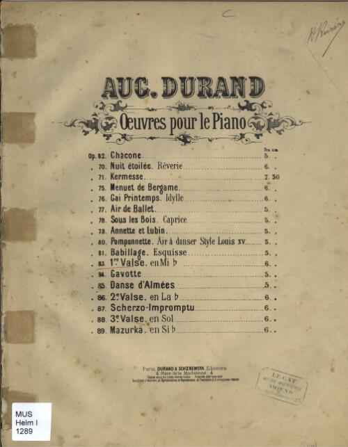 1re valse, op. 83 [music] / Aug. Durand