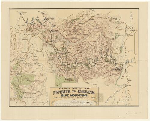 Tourist sketch map Penrith to Eskbank, Blue Mountains, New South Wales, Australia [cartographic material] / compiled, drawn & printed at the Dept. of Lands & issued by the N.S.W. Government Tourist Bureau