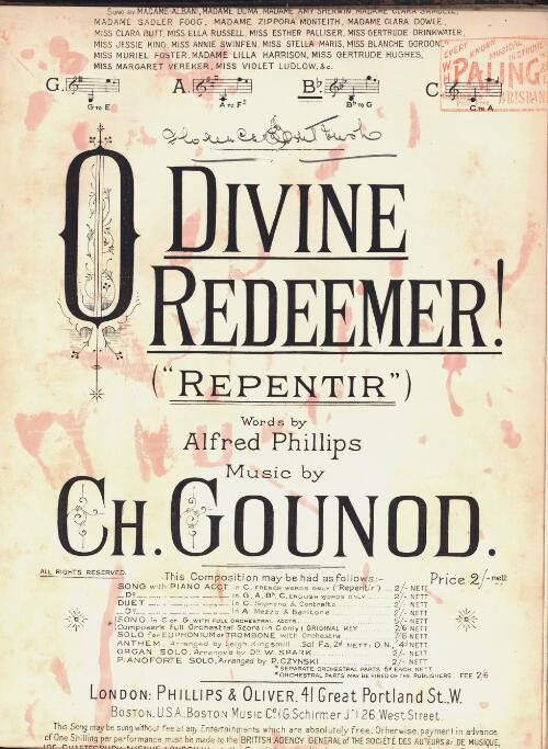 O Divine Redeemer! [music] : scena / words by Alfred Phillips ; music by Ch. Gounod ; arranged from the original orchestral score by Leigh Kingsmill