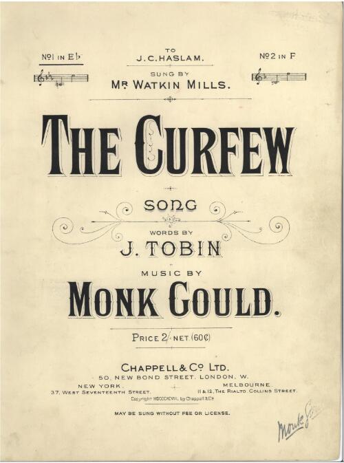 The curfew [music] : song / words by J. Tobin ; music by Monk Gould
