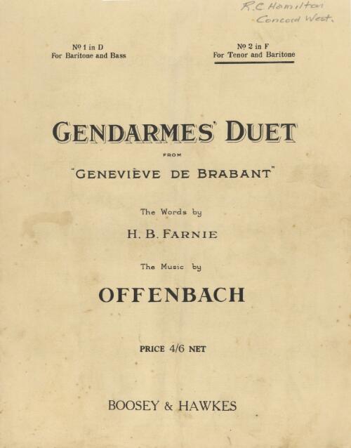 Gendarmes' duet from Genevieve de Brabant [music] / the words by H.B. Farnie ; the music by Offenbach