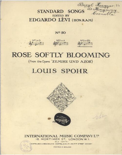 Rose, softly blooming [music] : from the opera Zemire und Azor / edited by Edgardo Levi ; composed by Louis Spohr
