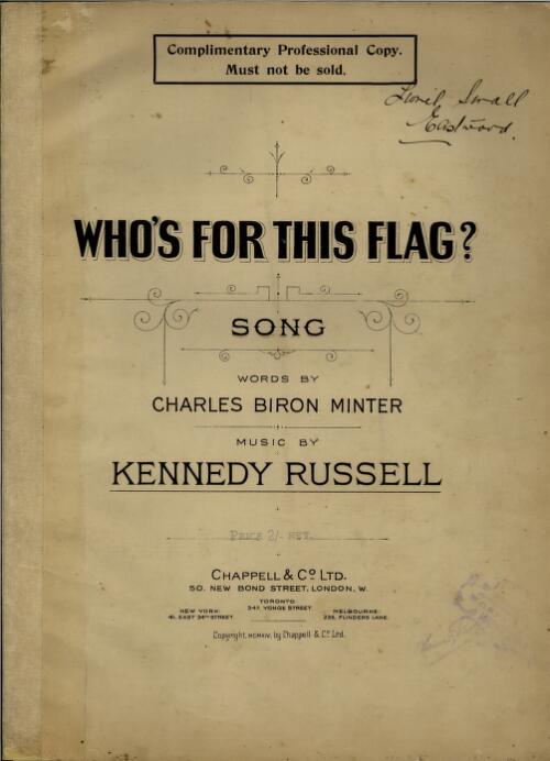 Who's for this flag? [music] : song / words by Charles Biron Minter ; music by Kennedy Russell