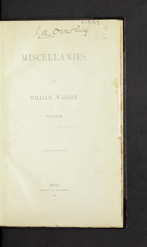 Miscellanies / William Walker