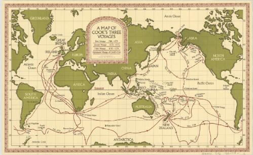 A map of Cook's three voyages [cartographic material]