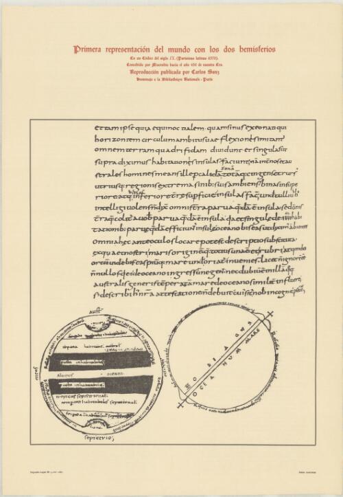 Primera representación del mundo con los dos hemisferios : en un códice del siglo IX (Parisinus latinus 6370), concebido por Macrobio bacia el año 430 de nuestra era