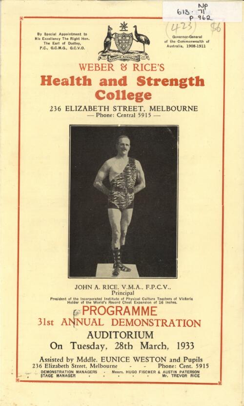 Programme : 31st annual demonstration, auditorium on Tuesday, 28th March, 1933, assisted by Mddl. Eunice Weston and pupils